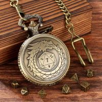 Bronze Dragon Tail Pocket Watch with Chain and 7 Dice
