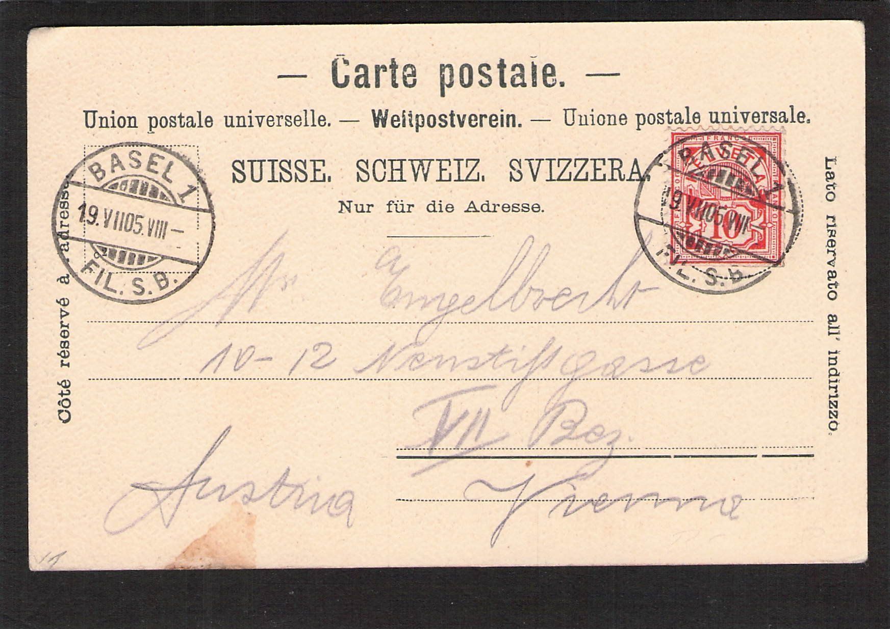 Ansichtskarten: #Gruss aus Basel , gel. 1905 – Gebraucht aus Reichenburg von Pipo-67 1