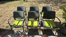 Gartenstuehle 6 Stueck grau gruene Sitzflaeche gebraucht