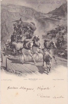 Ansichtskarten: Alte Ansichtskarte mit Gotthardpost (v.R.Koller) 1901 – Gebraucht aus Schlieren von Rapaelli