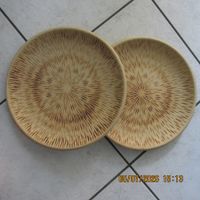 2 Teller Holz beige Muster neu, Deko