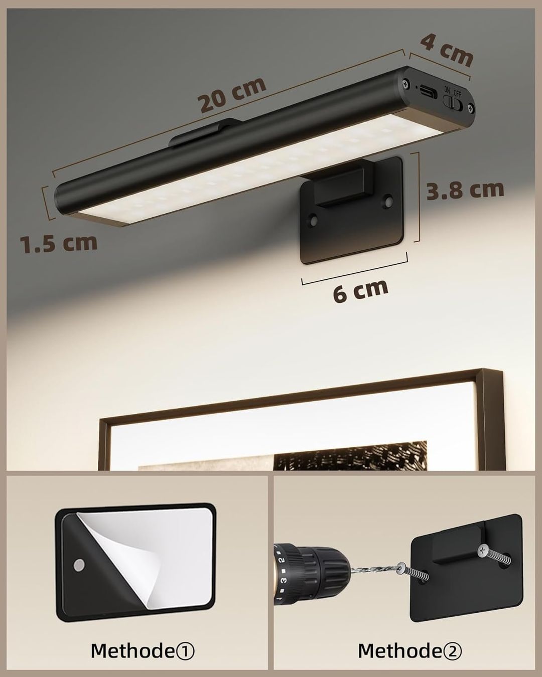 Lampade: Bildbeleuchtung LED Akku Wandleuchte 2er Set Schwarz – Nuovo e nell'imballaggio originale da Neuhausen venduto da apo_zn9s 2