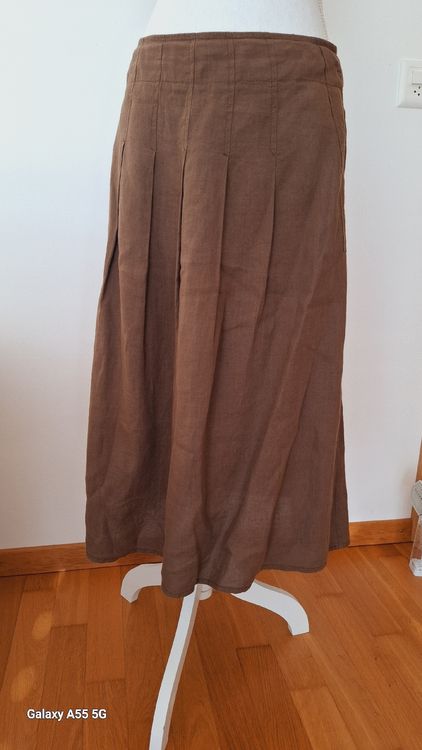 Jupe En Lin Caroll - Marron - Taille 38 - Occasion Très Bon État - Longueur ~66 Cm