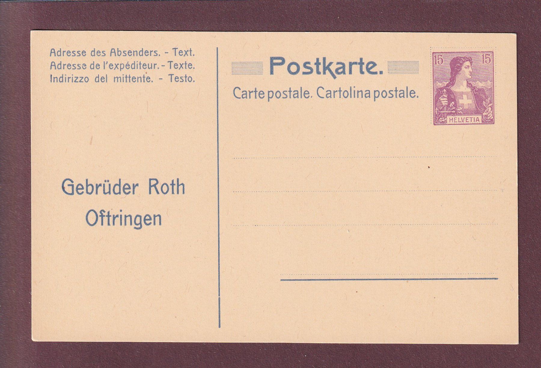Cartoline postali: Carte postale pré-affranchie - HELVETIE - Roth Oftringen – Usato da Pully venduto da nicecards