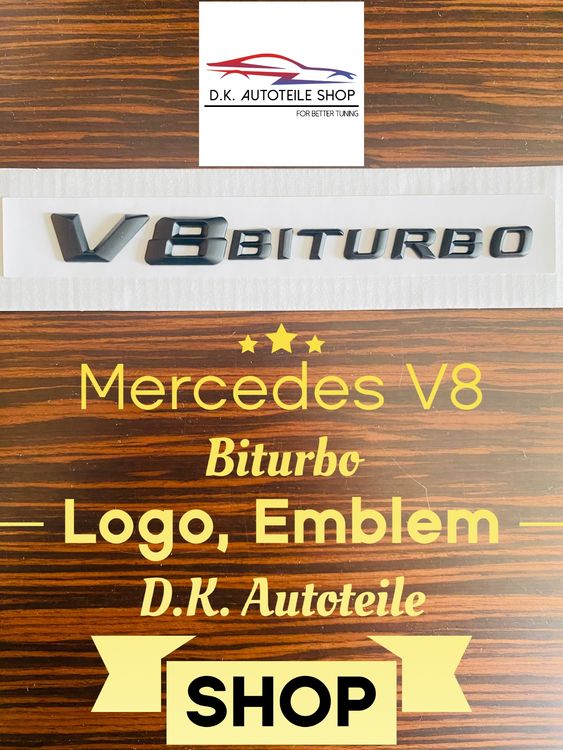 2x V8 Emblem Autoaufkleber - Schwarze 3D Metall Logo Aufkleber 104x40mm