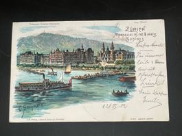 1902 Künstler Postkarte Zürich Alpenquai mit Schloss  (V354)