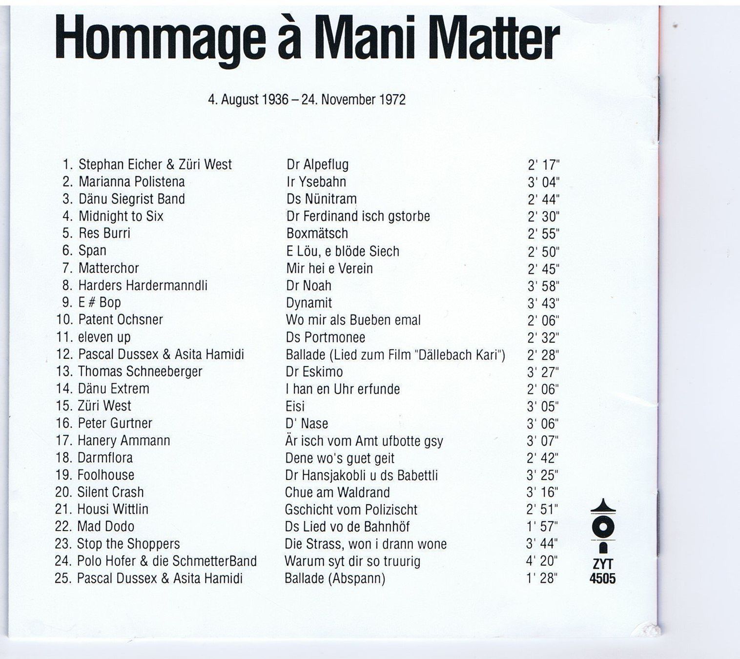 CD: Rock Matter / Hommage a Mani Matter – Usato da Unterengstringen venduto da Lastchance 2