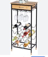 Schmales Flaschenregal, Weinregal mit Schublade, Metall/Holz
