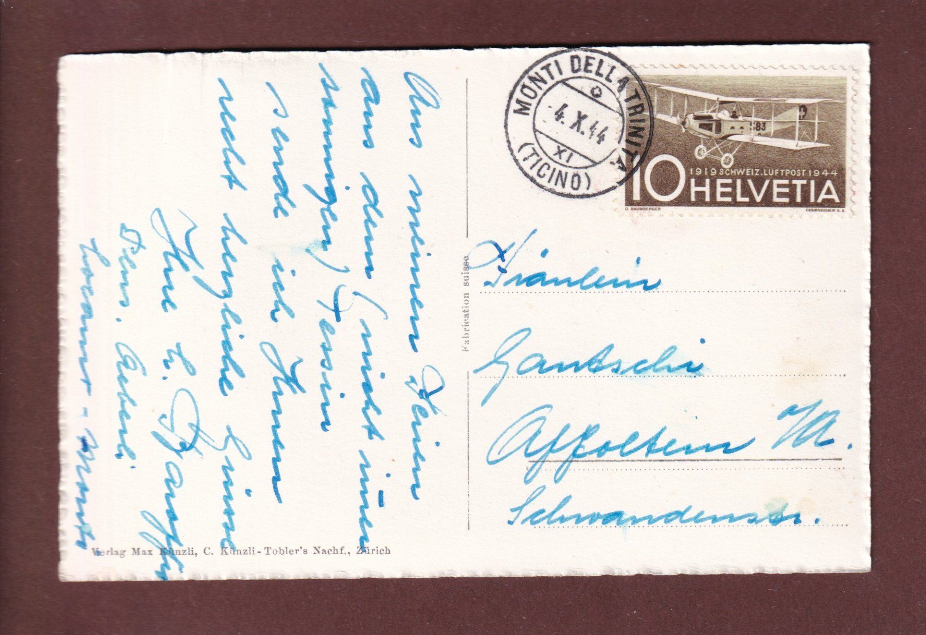 Cartoline postali: LOCARNO - Motivo - 1944 – Usato da Pully venduto da nicecards 1