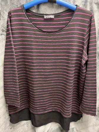Doris Streich Shirt, Grösse 50, Schwarz-Pink Gestreift