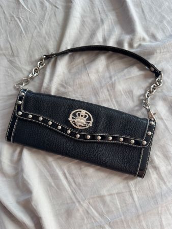 Black Y2K Baguette Bag with Silver Hardware - Unique!