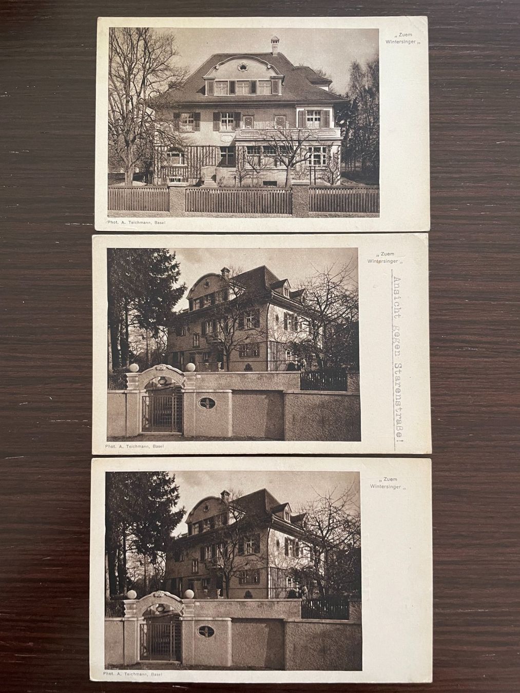 Ansichtskarten: BASEL 3 Ansichtskarten "Zuem Wintersinger", Starenstrasse – Gebraucht aus Wald ZH von TLILEF