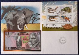 Banknotenbrief mit Briefmarken Zambia