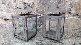 2 Laternen aus Metall und Glas für Kerzen, Vintage Look