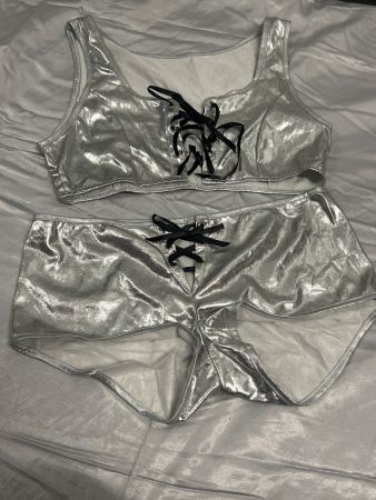 Sexy Set BH und Boxershorts silbrig Figurbetont Gr M NEU