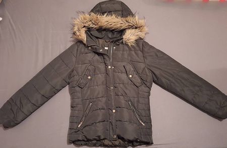 H&M Damen-Winterjacke mit Kunstfell-Kapuze  Khaki