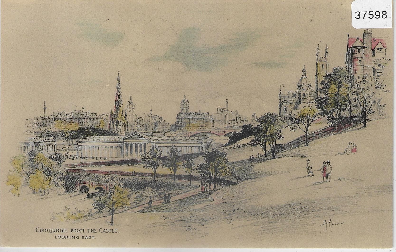 Cartoline postali: Edinburgh from the Castle - Litho Andrew Allan – Usato da Ettingen venduto da Kartenplanet