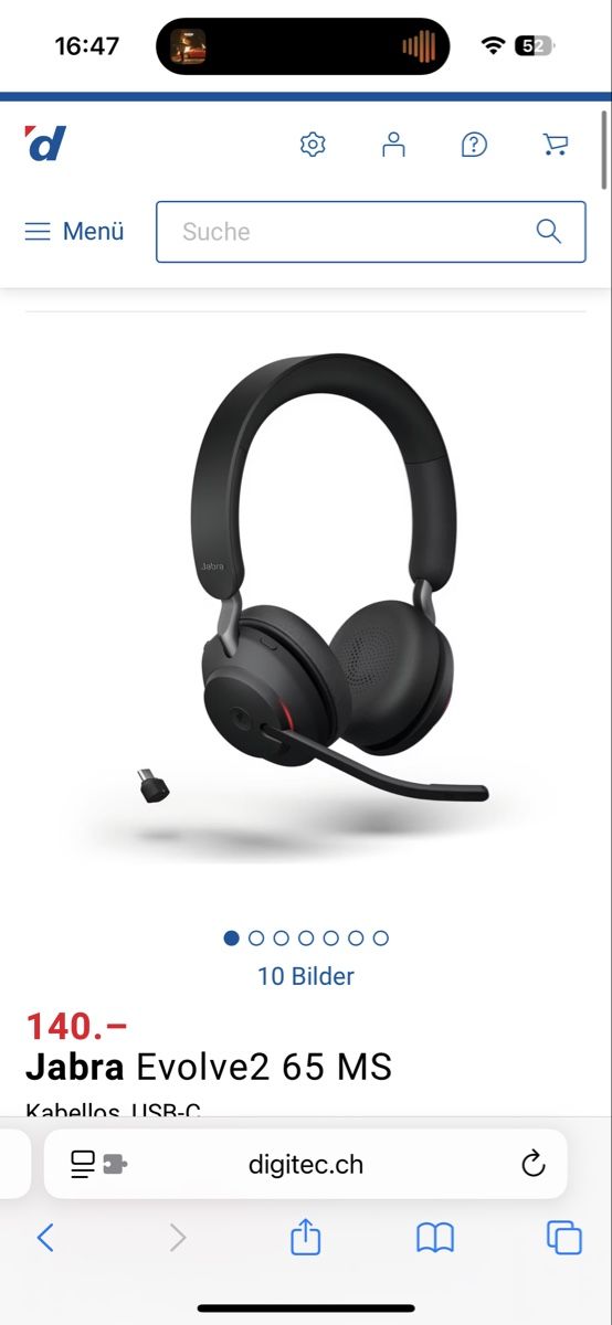 Jabra Cuffie: Jabra Evolve2 65 MS Kabellos, USB-C – Usato da Langenthal venduto da lau_vv9q