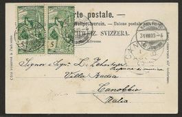 1900 10 Rp. Postkarte von Basel nach Italien