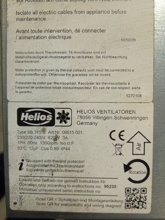 Abluft Ventilator Helios Type SB 315 B inkl. Filter | Kaufen auf Ricardo