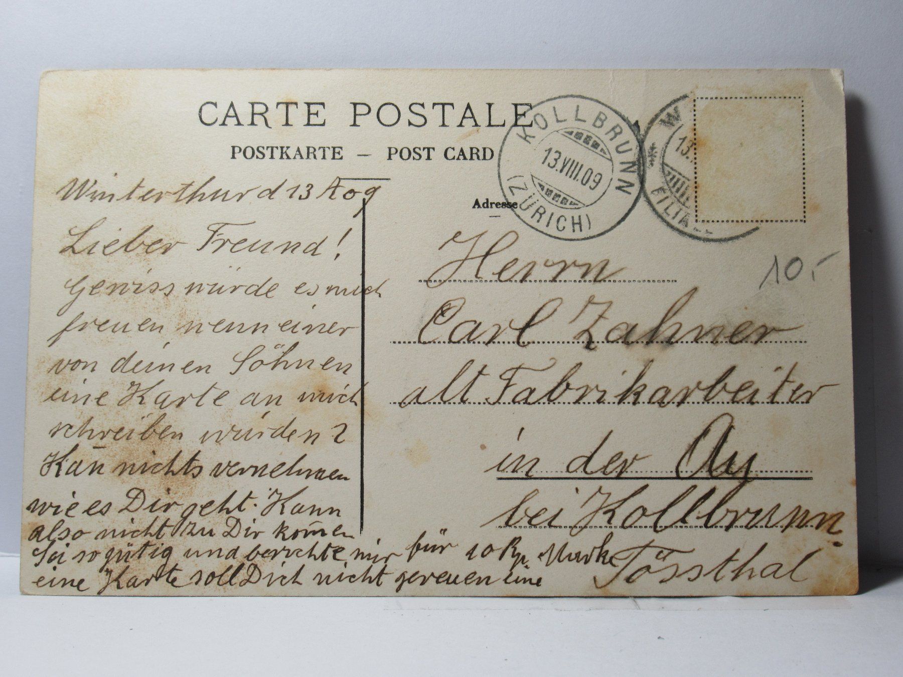 Cartoline postali: Winterthur ,  Gymnasium 1909 – Usato da Grenchen venduto da Bluemchen1900 1