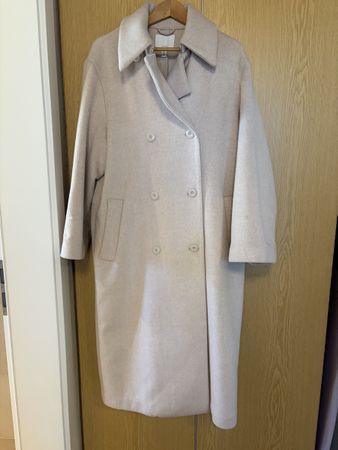H&M Damen Mantel beige Wolle-Mix mit Gürtel Grösse M