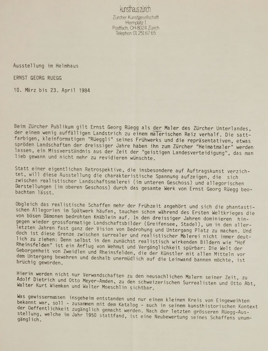 Libri: Kunstmappe ERNST GEORG RÜEGG + Original-Dokument Kunsthaus – Usato da Emmenbrücke venduto da Ulisse-22 2