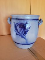 Antiker Steinguttopf mit Henkel, 10L, blau-weiss