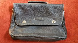 Sac cartable en cuir véritable noir bandoulière amovible
