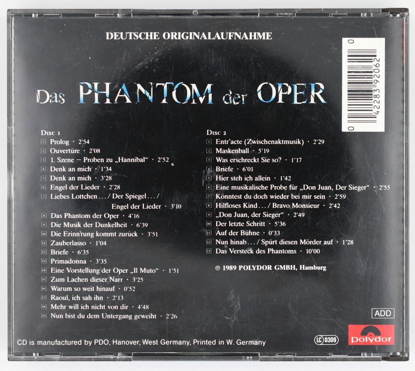 Phantom der Oper CD Deutsche Originalaufnahme Top (Gebraucht) in
