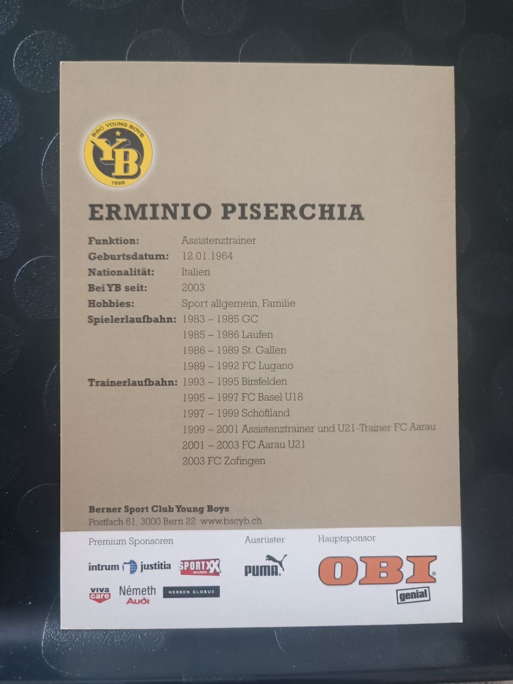 Autografi: Erminio Piserchia - YB Bern - handsignierte Karte – Usato da Menziken venduto da Artographs 1