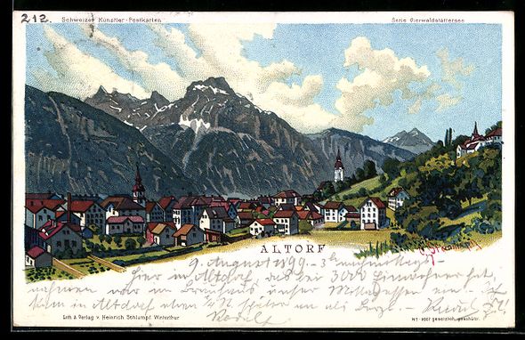 Cartes postales: Litho Altdorf, Teilansicht mit Bergen – D'occasion à Berlin par bartko-reher