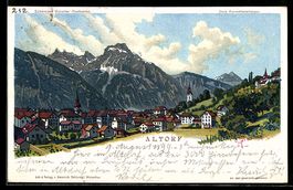 Litho Altdorf, Teilansicht mit Bergen