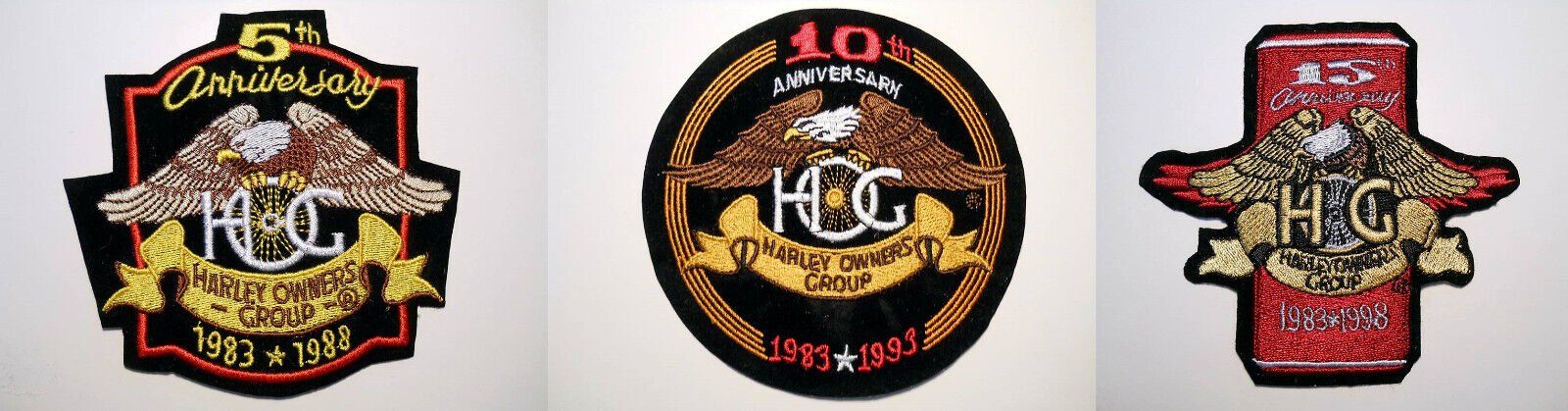 Patches: HARLEY DAVIDSON 5TH 10TH 15TH ANNIVERSARY LOT 3 HOG PATCH – Neu (gemäss Beschreibung) aus Lugano von YouWantUS