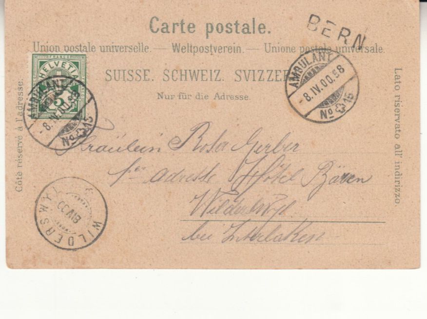 Cartoline postali: Bern 1900 mit Stabstempel Bern, Ambulant Nr. 15 – Usato da Bürglen TG venduto da StampGraf 1