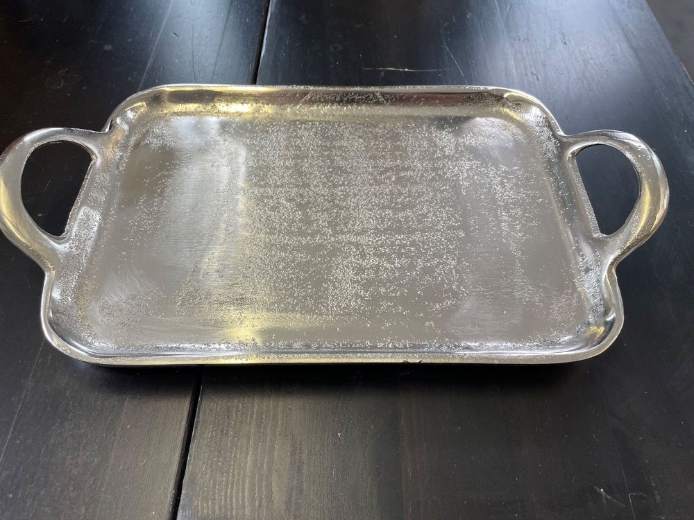 Serviertablett Aus Aluminium – 46,5 Cm Silberfarben Mit Henkeln, Für Deko, Weihnachten & Gastronomie