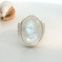Statement Ornament Ring mit Regenbogen-Mondstein Gr 59