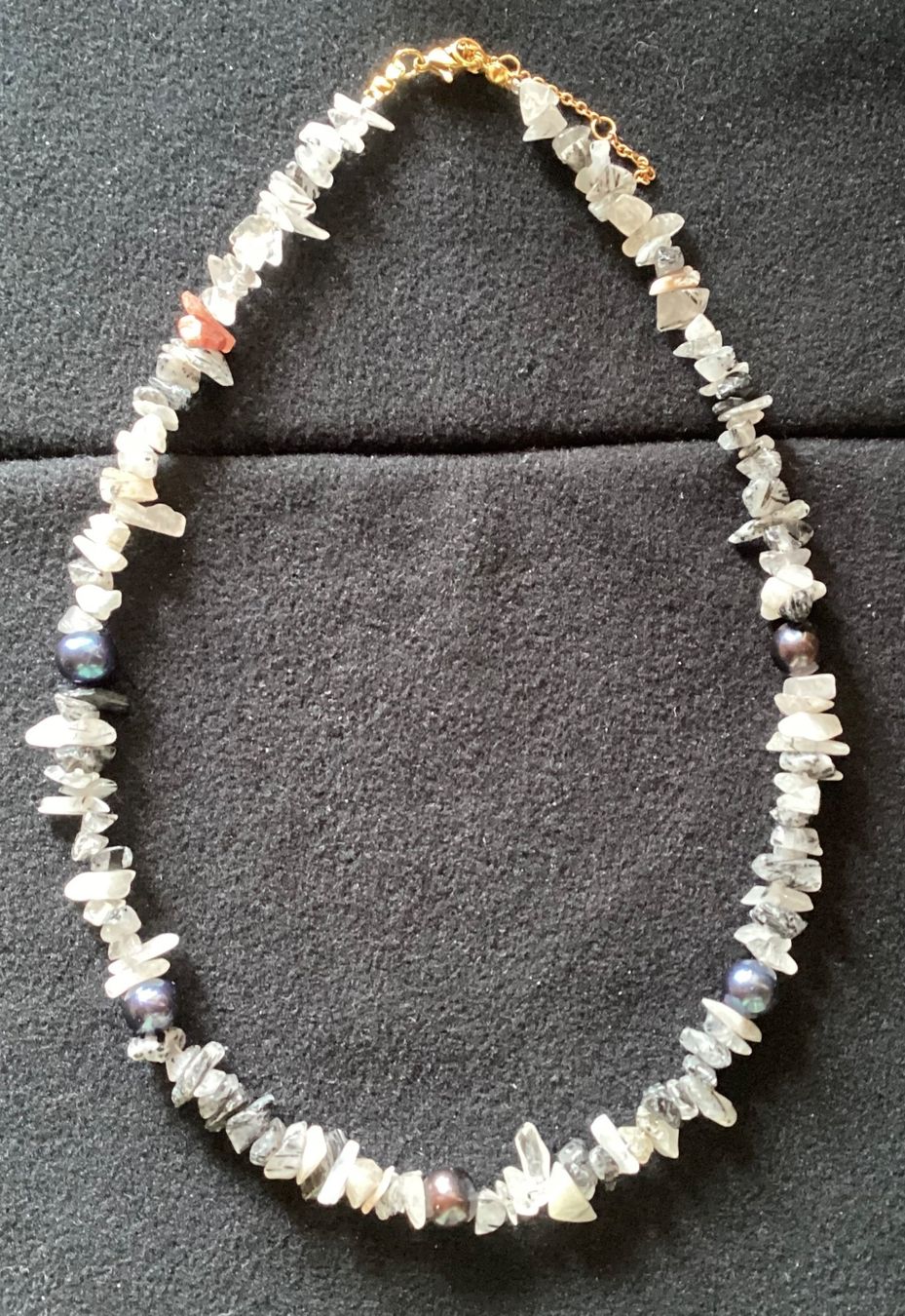 Catenine: Heilstein Splitterkette: Rutilquarz + echte schwarze Perlen – Nuovo e nell'imballaggio originale da Laax venduto da kri_95f5 1