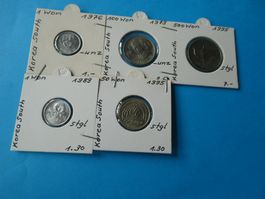 Korea Süd 1976-95, 5 alte Münzen
