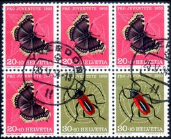 6ERBLOCK PROJUVENTUTE 1953 GESTEMPELT YVERDON - J26