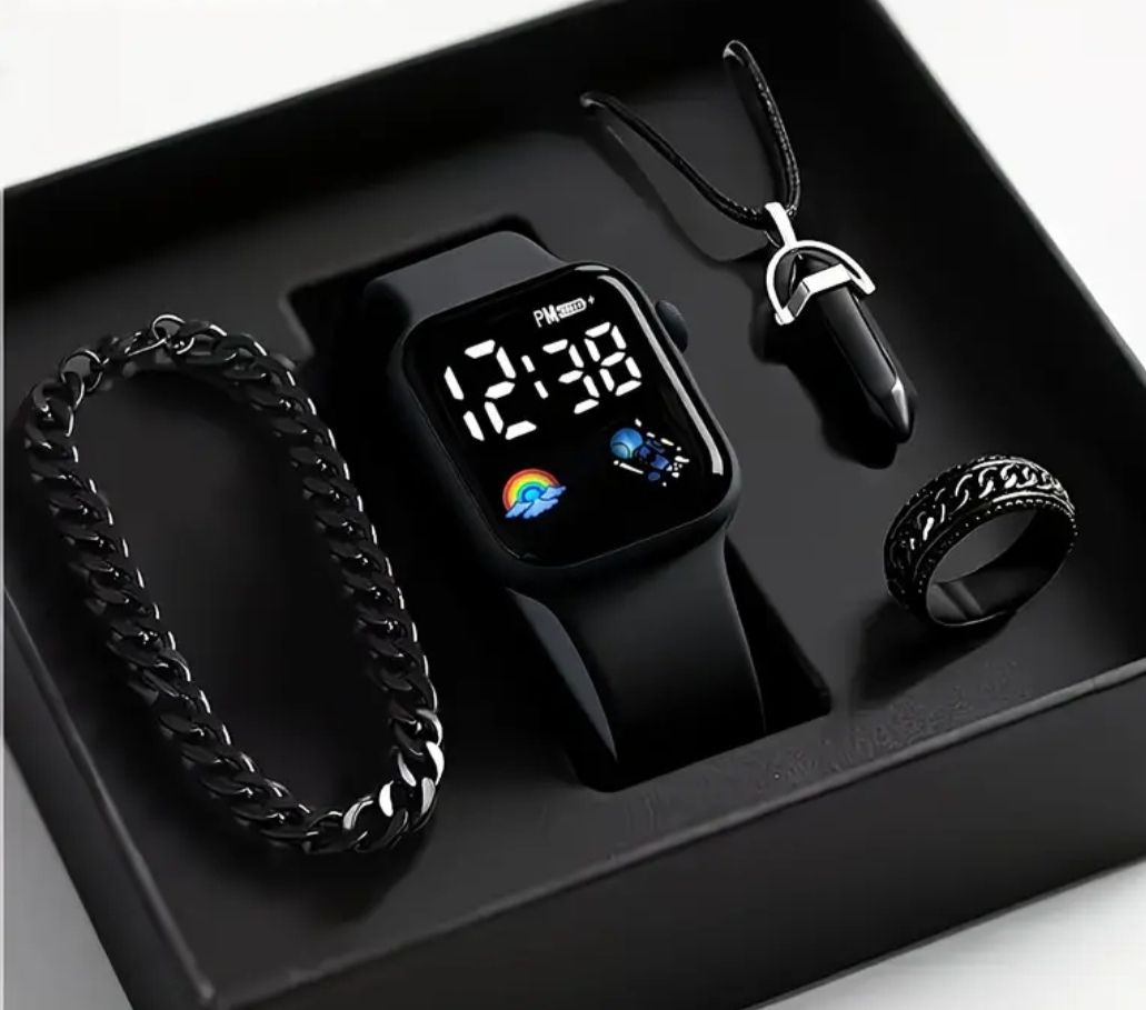 Altri gioielli: Coole Geschenkidee! Schwarze Digitaluhr + Schmuck Set. – Nuovo e nell'imballaggio originale da St. Erhard venduto da Lauko123