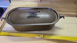 Fischpfanne Kupfer oval mit Deckel und Einsatz gebraucht
