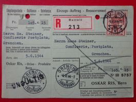 Vollstempel + Dokument 1944 HUTTWIL Einzugs-Auftrag