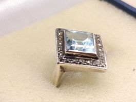 Art Deko 925er Silber Ring Aquamarin Edelstein um 1930j Top