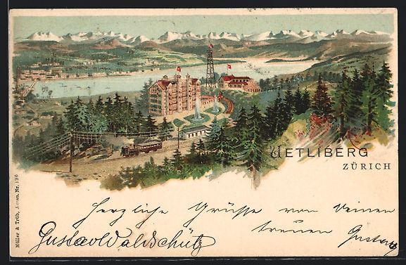 Cartes postales: Lithographie Uetliberg, Panorama, 1900 – D'occasion à Berlin par bartko-reher
