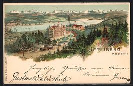 Lithographie Uetliberg, Panorama, 1900