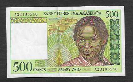 Banconote: Madagascar  500  Francs  Gebraucht schön – Usato da Gordola venduto da coinsandnotes
