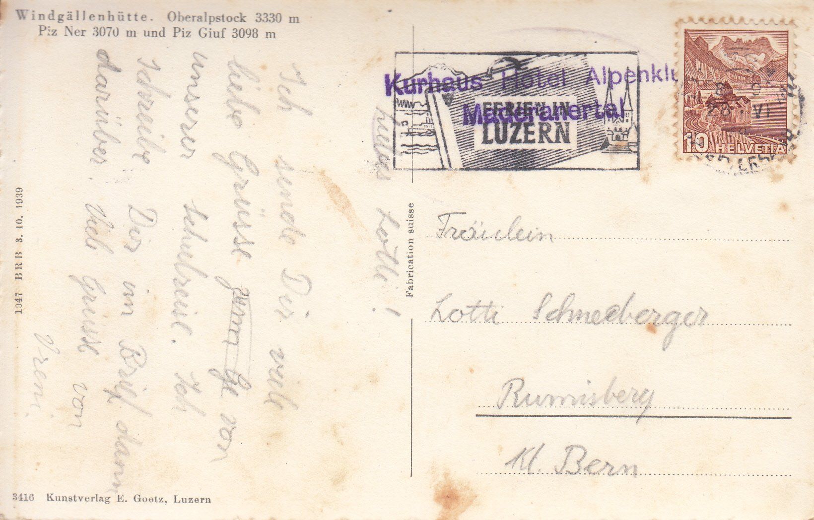 Cartoline postali: Windgällenhütte 1942 – Usato da Bürglen TG venduto da StampGraf 1