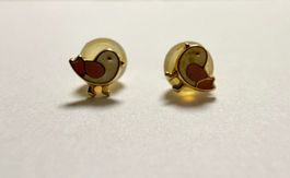 Puces d'oreilles en or jaune, oiseau - Chic!