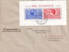 1937: Pro Juventute Block SBK-Nr. J83l/84l a. Brief gelaufen